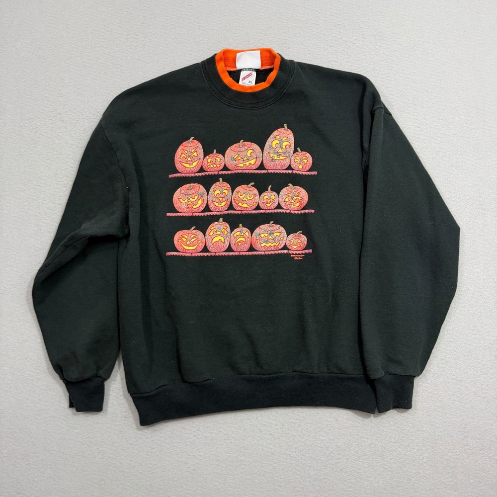 Vintage Halloween Pumpkins Sweatshirt XL Black Morning Sun Horror Scary 90s USA